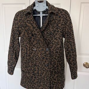 Zara Brown and Black Leopard-Print Double-Breasted Pea Coat